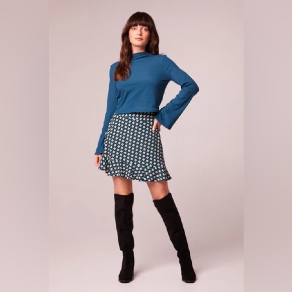 NWT Brand Of The Free COLETTE TEAL DIAMOND MINI SKIRT Ruffled Bottom - Picture 2 of 5